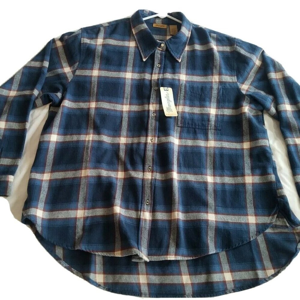 J13e wrangler nwt womens blue plaid shirt